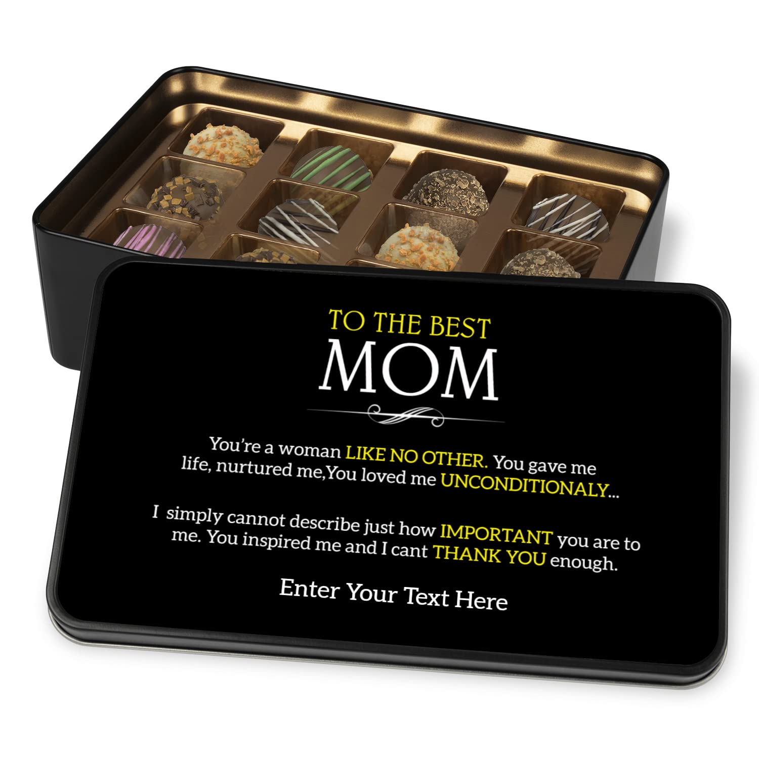 To The Best Mom Personalized Handmade Chocolates In Keepsake Tin - Gifts For Mom - Mom Gifts  Gifts For Her  Gifts For Women  With Personalized Text